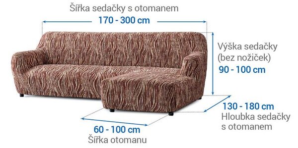 Bielastické potahy UNIVERSO NOVÉ žíhané hnědé sedačka s otomanem vpravo (š. 170 - 300 cm)