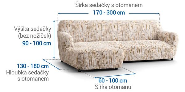 Bielastické potahy UNIVERSO NOVÉ žíhané béžové sedačka s otomanem vlevo (š. 170 - 300 cm)