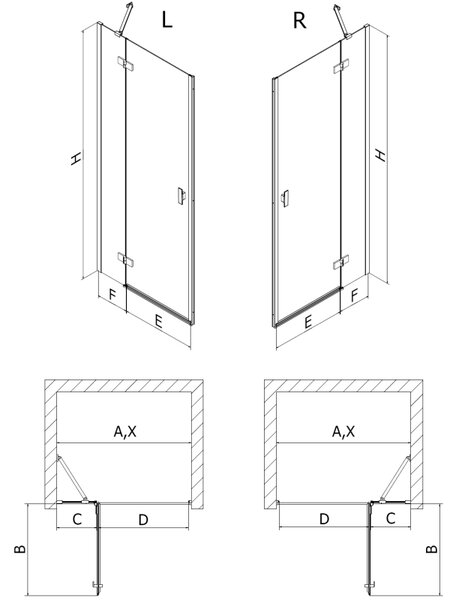 Mexen Mist-H, 1-křídlé sprchové dveře pravé 70 cm, čiré sklo, černý profil, 8A5-070-000-70-00-P