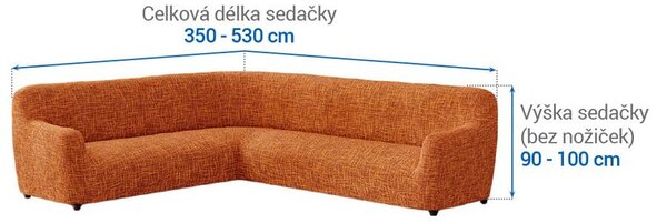 Bielastické potahy GRAFITI NOVÉ cihlové rohová sedačka (š. 350 - 530 cm)