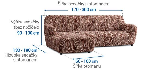 Bielastické potahy UNIVERSO NOVÉ žíhané hnědé sedačka s otomanem vlevo (š. 170 - 300 cm)