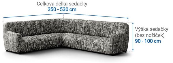 Bielastické potahy UNIVERSO NOVÉ žíhané černobílé rohová sedačka (š. 350 - 530 cm)