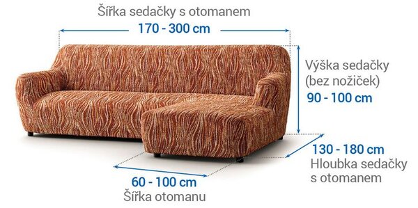 Bielastické potahy UNIVERSO NOVÉ žíhané cihlové sedačka s otomanem vpravo (š. 170 - 300 cm)