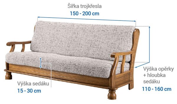 Bielastické potahy VITTORIA smetanová trojkřeslo s dřevěnými rukojeťmi (š. 150 - 200 cm)