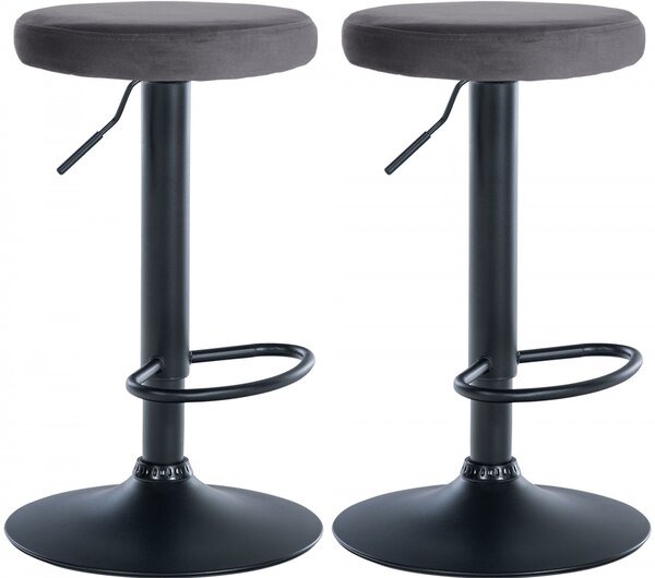 2x Barová židle Ponte - samet, černý rám - Tmavě šedá