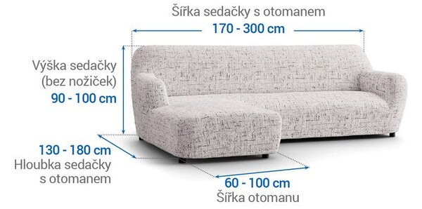 Bielastické potahy VITTORIA smetanová sedačka s otomanem vlevo (š. 170 - 300 cm)