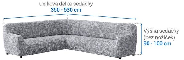 Bielastické potahy GRAFITI NOVÉ antracit rohová sedačka (š. 350 - 530 cm)
