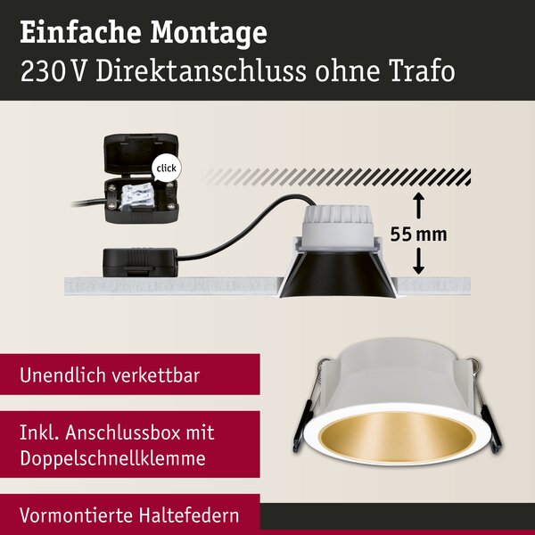 Paulmann 93406 Cole Coin, set bodovek v bílo-zlaté úpravě, 3x6W LED 2700K tříkrokové stmívání, prům. 8,8cm, IP44