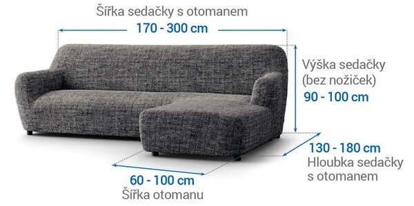 Bielastické potahy VITTORIA šedá sedačka s otomanem vpravo (š. 170 - 300 cm)