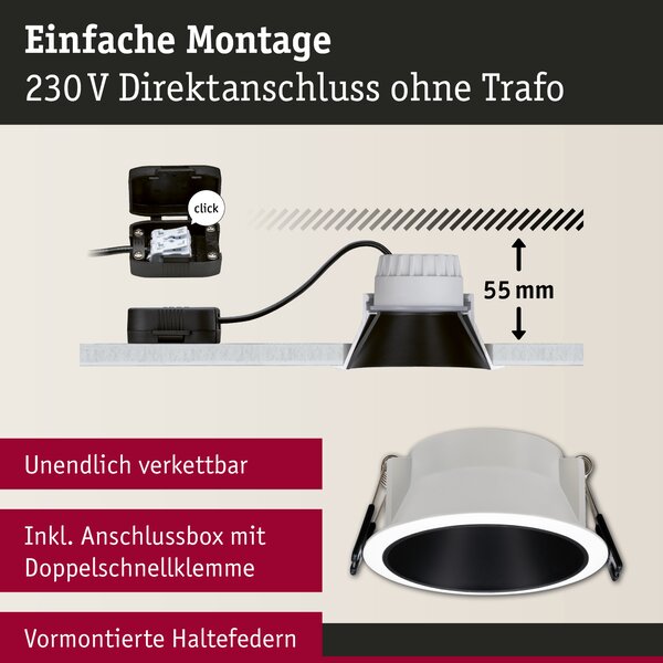 Paulmann 93402 Cole Coin, set bodovek v bílo-černé úpravě, 3x6W LED 2700K tříkrokové stmívání, prům. 8,8cm, IP44