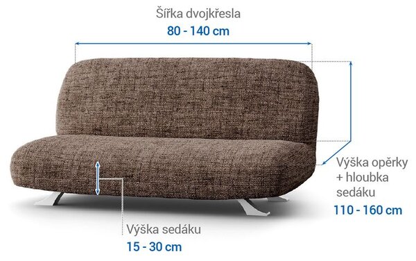 Bielastické potahy VITTORIA hnědá dvojkřeslo s dřevěnými rukojeťmi (š. 80 -140 cm)