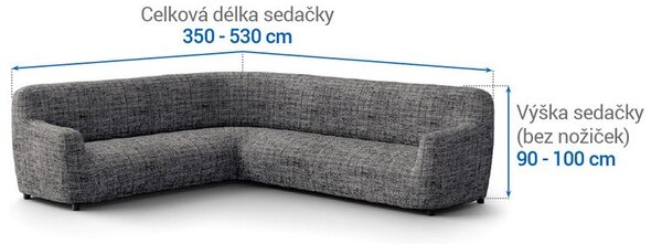 Bielastické potahy VITTORIA šedá rohová sedačka (š. 350 - 530 cm)