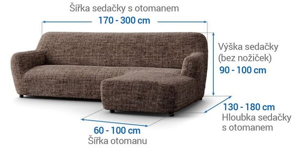 Bielastické potahy VITTORIA hnědá sedačka s otomanem vpravo (š. 170 - 300 cm)