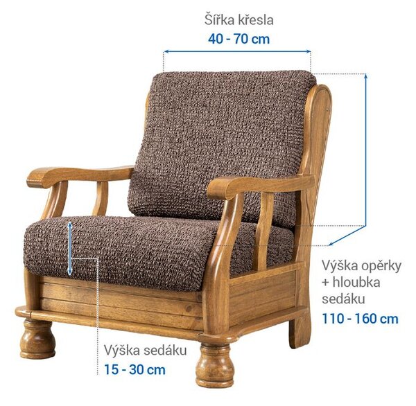 Bielastické potahy VITTORIA hnědá křeslo s dřevěnými rukojeťmi (š. 40 - 70 cm)