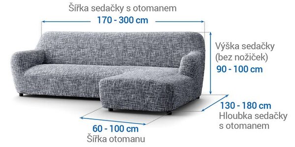Bielastické potahy GRAFITI NOVÉ antracit sedačka s otomanem vpravo (š. 170 - 300 cm)