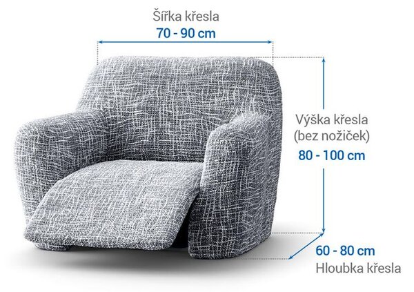 Bielastické potahy GRAFITI NOVÉ antracit relaxační křeslo (š. 70 - 90 cm)