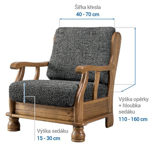 Bielastické potahy VITTORIA šedá křeslo s dřevěnými rukojeťmi (š. 40 - 70 cm)