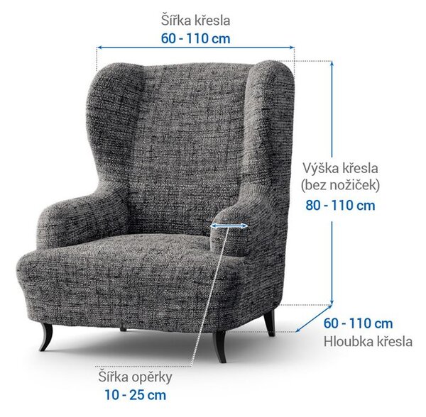 Bielastické potahy VITTORIA šedá křeslo ušák (š. 60 - 110 cm)