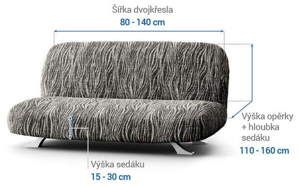 Bielastické potahy UNIVERSO NOVÉ žíhané černobílé dvojkřeslo s dřevěnými rukojeťmi (š. 80 - 140 cm)