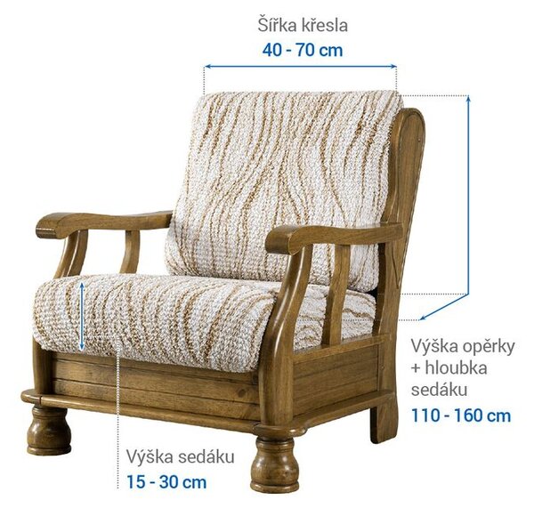 Bielastické potahy UNIVERSO NOVÉ žíhané béžové křeslo s dřevěnými rukojeťmi (š. 40 - 70 cm)
