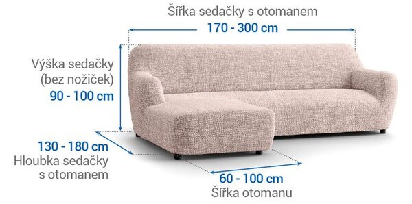 Bielastické potahy GRAFITI NOVÉ béžové sedačka s otomanem vlevo (š. 170 - 300 cm)