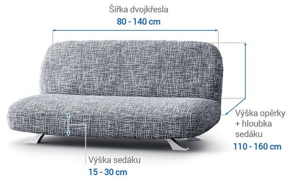 Bielastické potahy GRAFITI NOVÉ antracit dvojkřeslo s dřevěnými rukojeťmi (š. 80 - 140 cm)