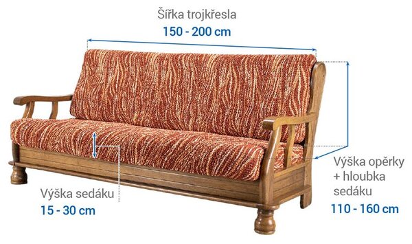 Bielastické potahy UNIVERSO NOVÉ žíhané cihlové trojkřeslo s dřevěnými rukojeťmi (š. 150 - 200 cm)