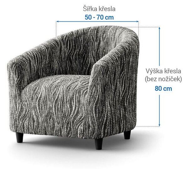 Bielastické potahy UNIVERSO NOVÉ žíhané černobílé klubové křeslo (š. 50 - 70 cm)