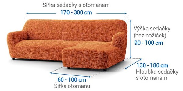 Bielastické potahy GRAFITI NOVÉ cihlové sedačka s otomanem vpravo (š. 170 - 300 cm)