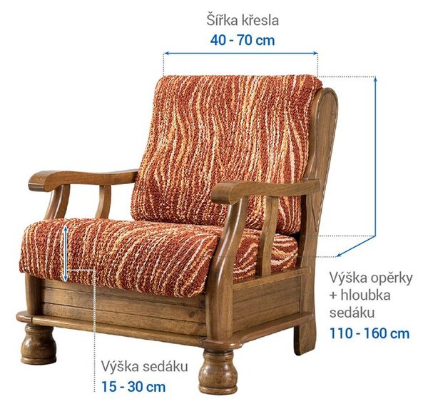 Bielastické potahy UNIVERSO NOVÉ žíhané cihlové křeslo s dřevěnými rukojeťmi (š. 40 - 70 cm)