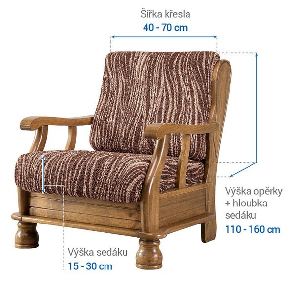Bielastické potahy UNIVERSO NOVÉ žíhané hnědé křeslo s dřevěnými rukojeťmi (š. 40 - 70 cm)