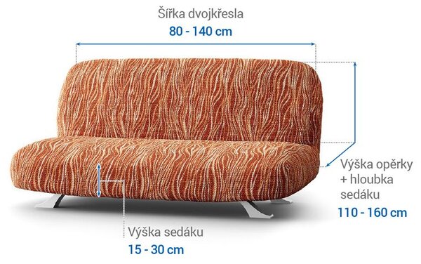 Bielastické potahy UNIVERSO NOVÉ žíhané cihlové dvojkřeslo s dřevěnými rukojeťmi (š. 80 - 140 cm)
