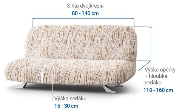 Bielastické potahy UNIVERSO NOVÉ žíhané béžové dvojkřeslo s dřevěnými rukojeťmi (š. 80 - 140 cm)