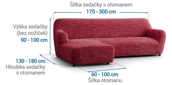 Bielastické potahy VITTORIA bordó sedačka s otomanem vlevo (š. 170 - 300 cm)