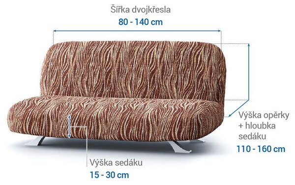 Bielastické potahy UNIVERSO NOVÉ žíhané hnědé dvojkřeslo s dřevěnými rukojeťmi (š. 80 - 140 cm)