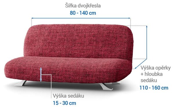 Bielastické potahy VITTORIA bordó dvojkřeslo s dřevěnými rukojeťmi (š. 80 -140 cm)