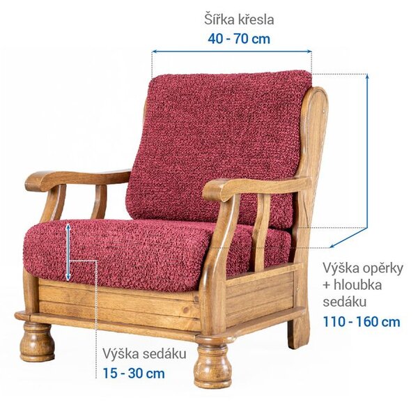 Bielastické potahy VITTORIA bordó křeslo s dřevěnými rukojeťmi (š. 40 - 70 cm)