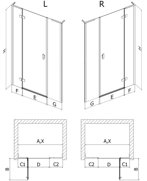 Mexen Mist-H L sprchové dveře otočné levé 150 cm, transparentní, zlaté kartáčované - 8A5L-150-001-55-00-L