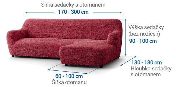 Bielastické potahy VITTORIA bordó sedačka s otomanem vpravo (š. 170 -300 cm)