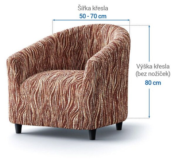 Bielastické potahy UNIVERSO NOVÉ žíhané hnědé klubové křeslo (š. 50 - 70 cm)