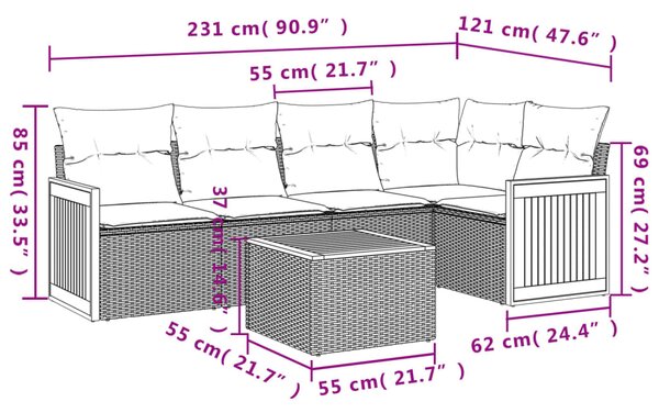 6dílná zahradní sedací souprava s poduškami šedá polyratan 3260037