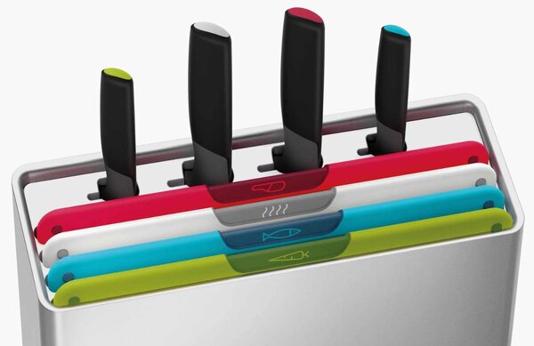 Joseph Joseph Sada čtyř plastových prkének a nožů se stojanem Folio Plus Multicolour II