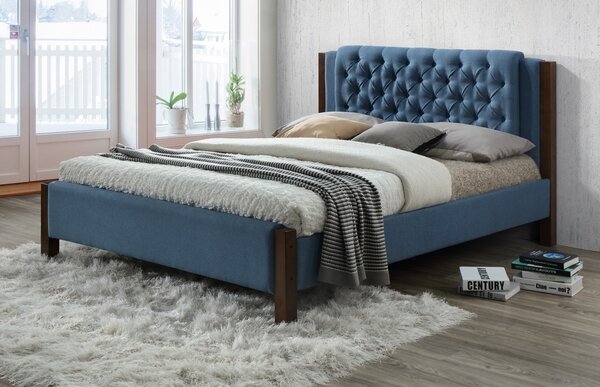 Manželská postel 180x200 cm čalouněná látkou v modrošedé barvě s roštem KN928