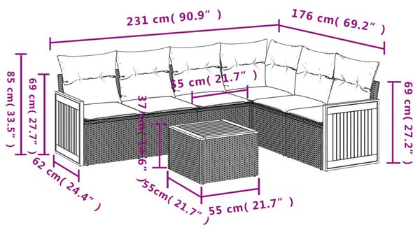 7dílná zahradní sedací souprava s poduškami béžová polyratan 3260091