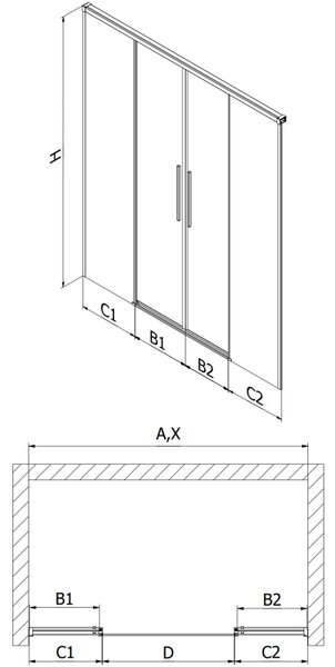 Mexen Rox, posuvné sprchové dveře 140 cm, 8mm čiré sklo, měděný matný profil, 8C2-140-002-65-00