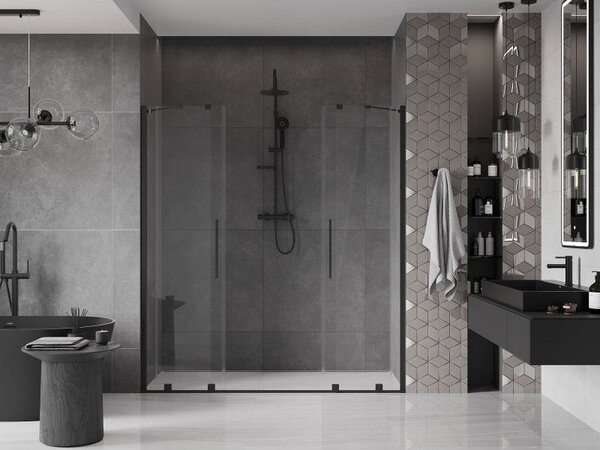 Mexen Velar Duo sprchové dveře posuvné 170 cm, transparentní, černé - 871-170-000-02-70