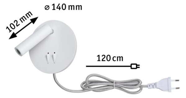 Paulmann 78918 Tabari, nástěnné svítidlo k posteli s dvojím svícením, LED 4W+1,4W 3000K, bílá, průměr 14cm
