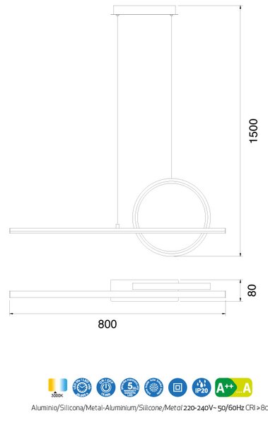 Mantra 7192 Kitesurf, závěsné moderní bílé svítidlo, 30W LED 3000K, délka 80cm