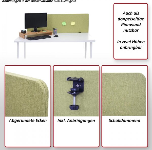Akustický panel na stůl HWC-G75 - dvoustěnná látka/textil - 60x120 - zelená