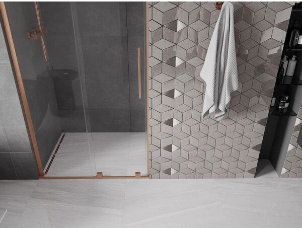 Mexen Velar L posuvné sprchové dveře 90 cm, transparentní, kartáčovaná měď - 871-090-003-01-65